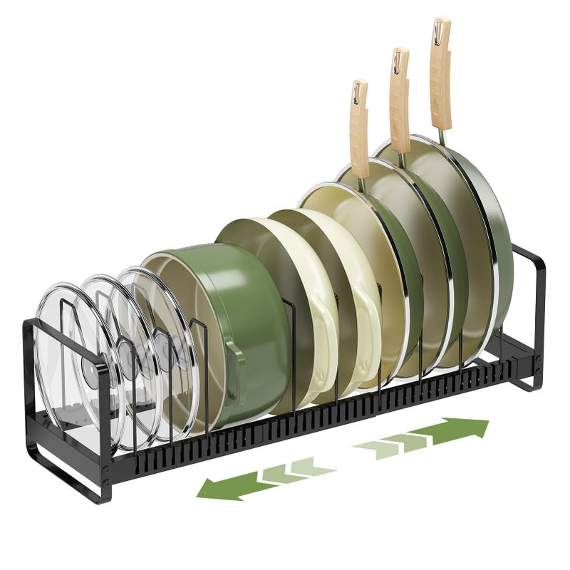 MUDEELA Pot Rack Pan Organizer inside Cabinet - Expandable Pot Lid Organizer for Cabinet with 12 Adjustable Dividers, Cutting Board Organizer Holder Baking Rack Kitchen Cabinet Storage Organization - Image 1
